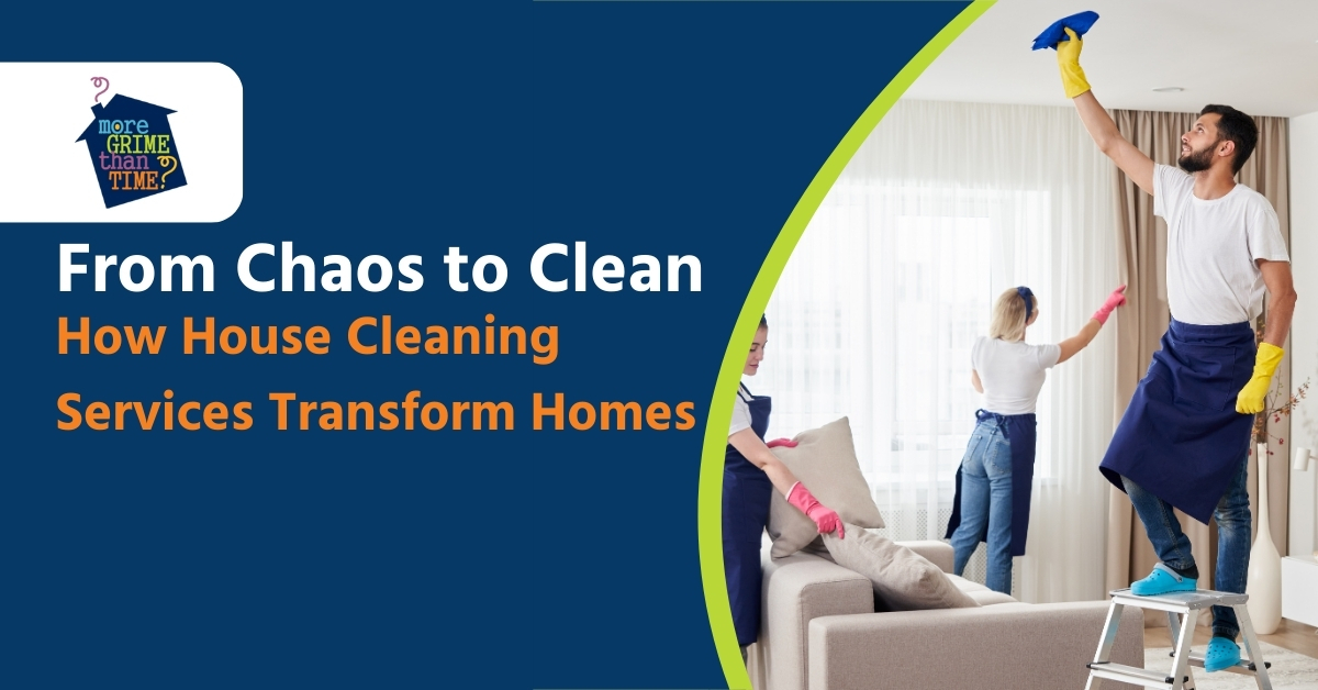 Three House Cleaners Cleaning With One Cleaning the Curtains, One Organizing The Pillows on The Couch, and the Other Standing on A Small Ladder Wiping The Ceiling | From Chaos to Clean | How House Cleaning Services Transform Homes | More Grime Than Time