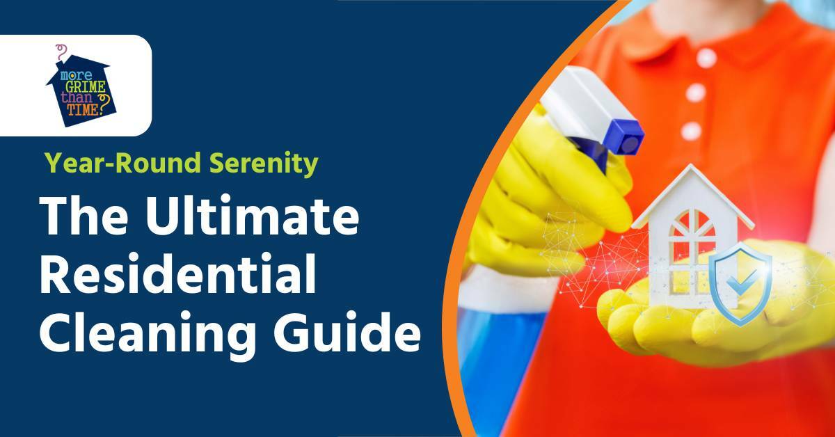 A Person Wearing Yellow Cleaning Gloves Spraying A Solution From a Bottle on a Display of a Home | Year-Round Serenity | The Ultimate Residential Home Cleaning Guide | More Grime Than Time